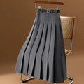 Jupe plissée midi femme avec ceinture ajustable, gris ou noir, gris