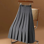 Jupe plissée midi femme avec ceinture ajustable, gris ou noir, gris