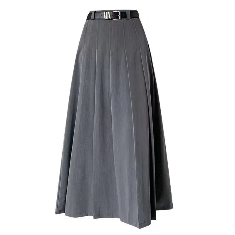 Jupe plissée midi femme avec ceinture ajustable, gris ou noir