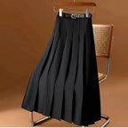 Jupe plissée midi femme avec ceinture ajustable, gris ou noir, noir