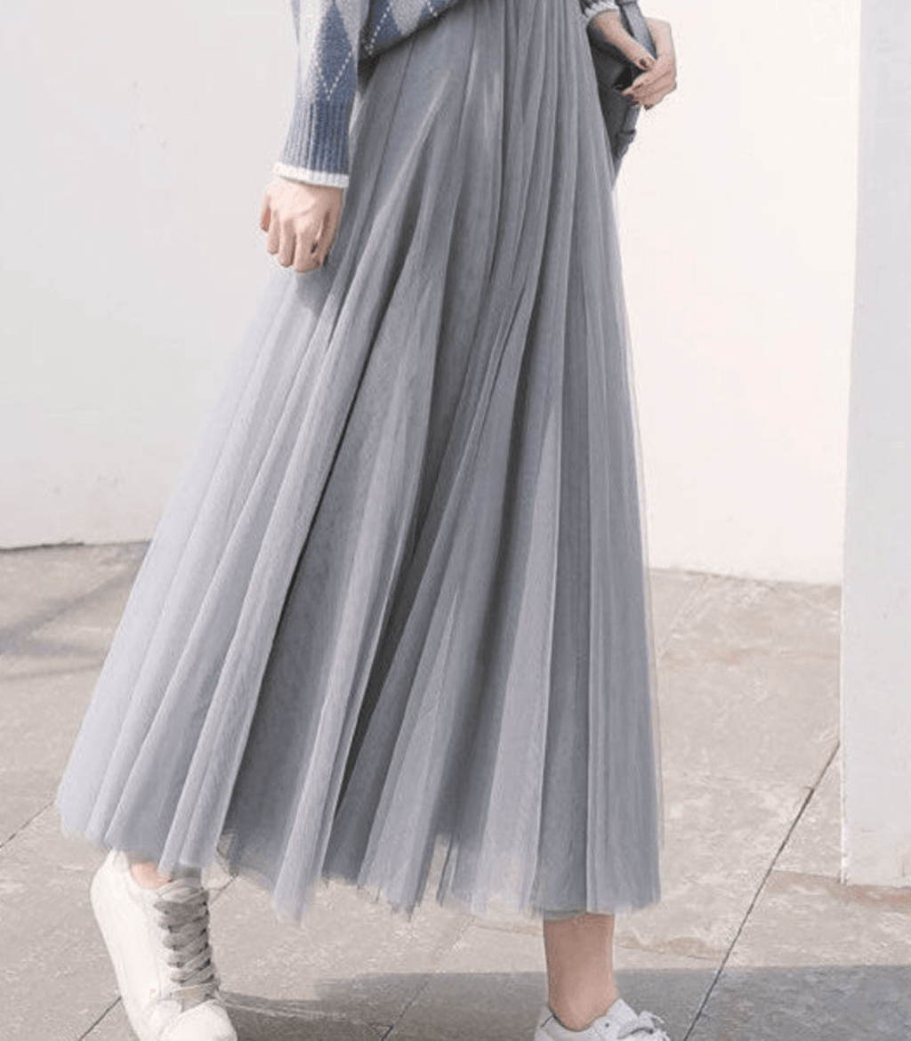 Jupe en tulle femme, taille haute élastique, cinq coloris, gris