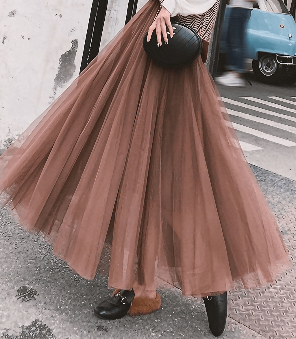 Jupe en tulle femme, taille haute élastique, cinq coloris, beige