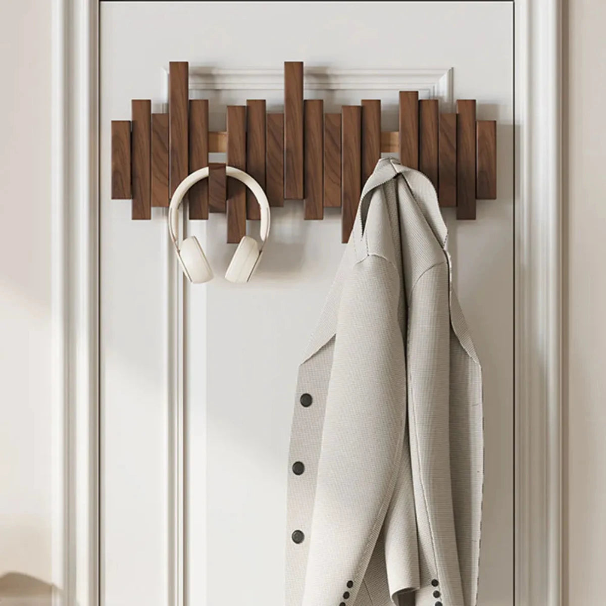 Porte-manteau mural en bois façon touches de piano, 3 à 8 crochets