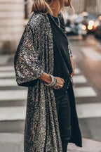 Kimono femme à paillettes, manches cloche, cinq coloris