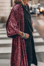 Kimono femme à paillettes, manches cloche, cinq coloris, rouge