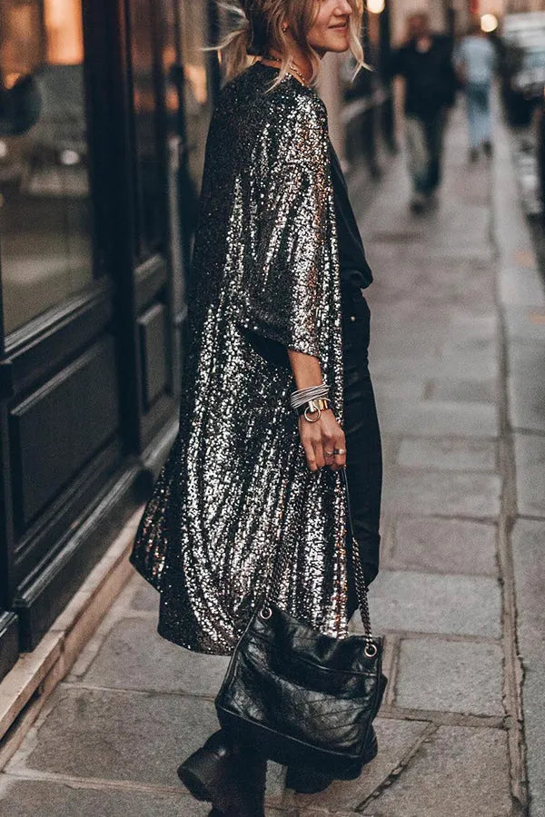 Kimono femme à paillettes, manches cloche, cinq coloris