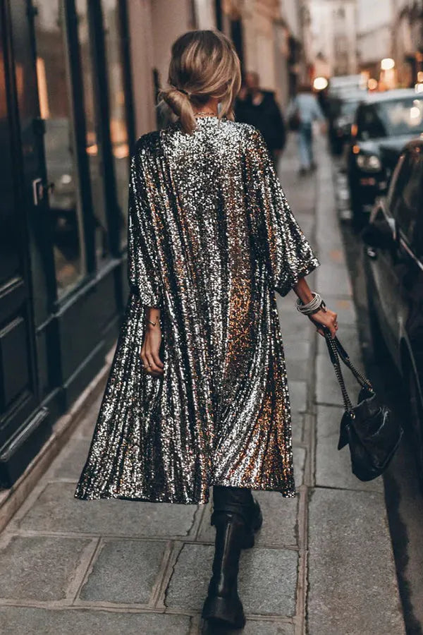 Kimono femme à paillettes, manches cloche, cinq coloris