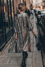 Kimono femme à paillettes, manches cloche, cinq coloris
