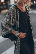 Kimono femme à paillettes, manches cloche, cinq coloris, noir