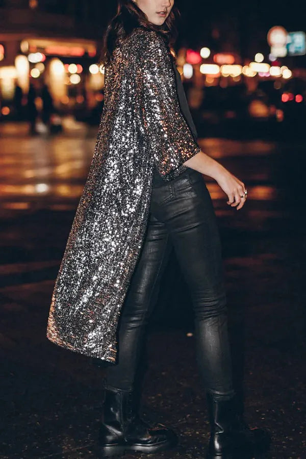 Kimono femme à paillettes, manches cloche, cinq coloris