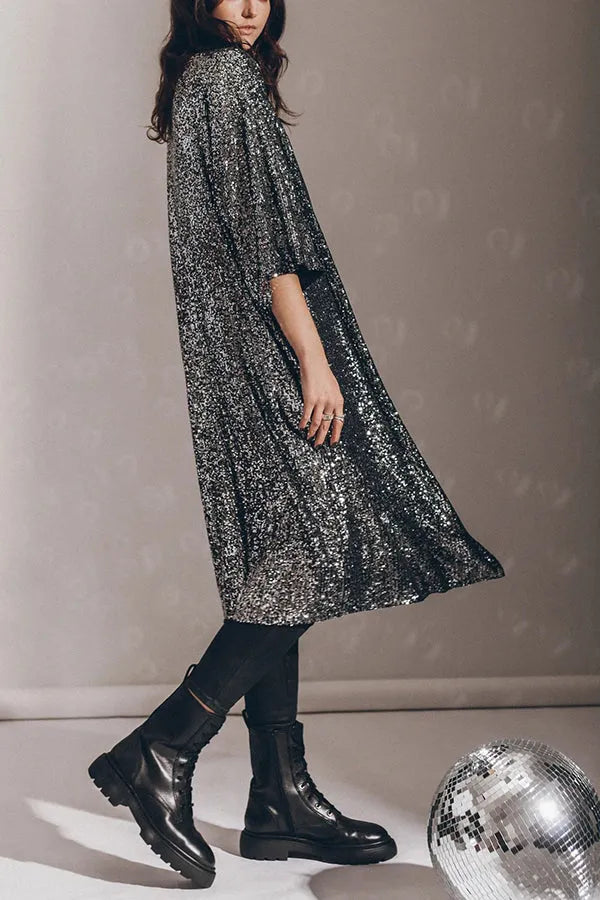 Kimono femme à paillettes, manches cloche, cinq coloris