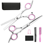 Kit de ciseaux de coiffure, coupe et effilage, avec étui, rose