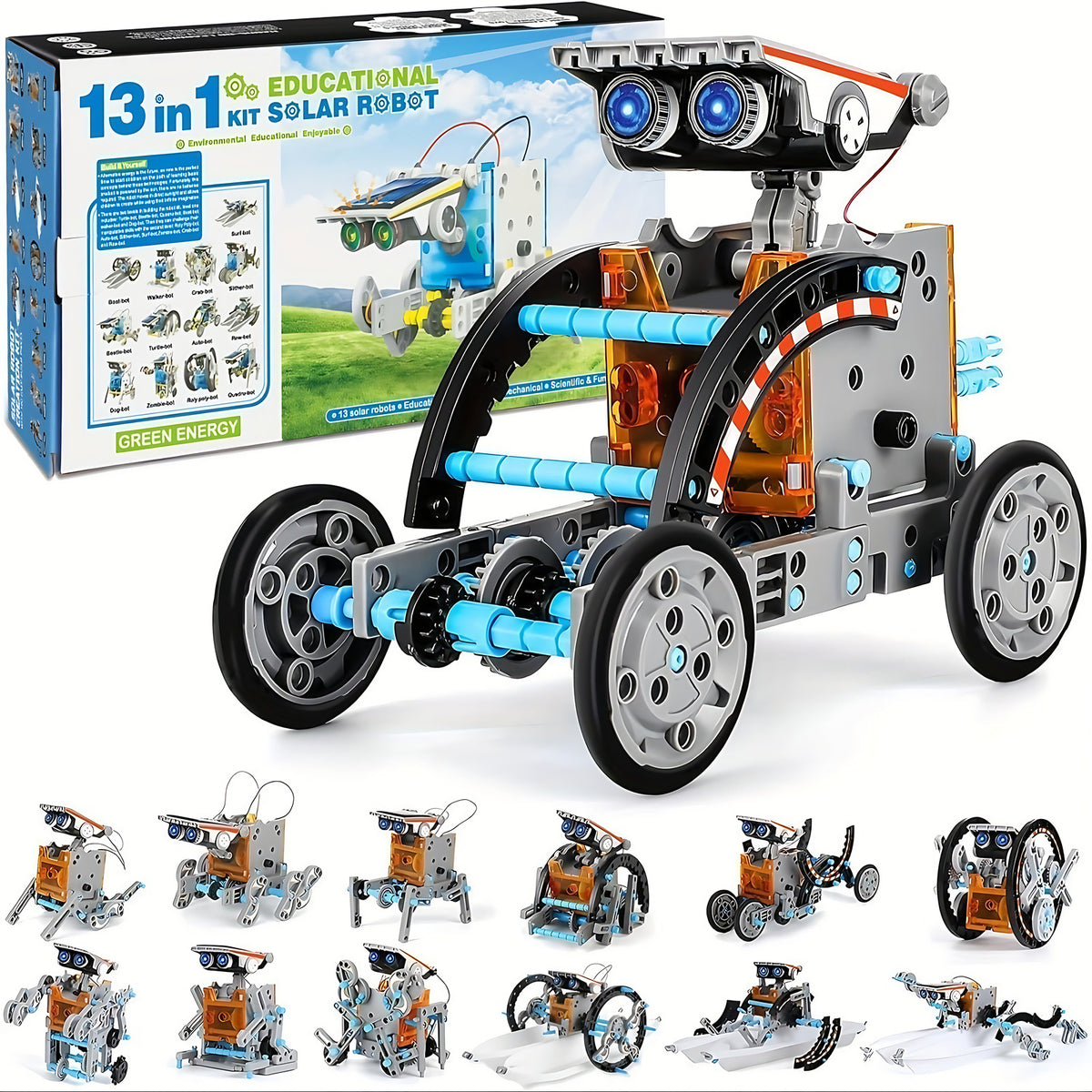 Kit robot solaire 13 en 1 à construire, dès 8 ans, gris
