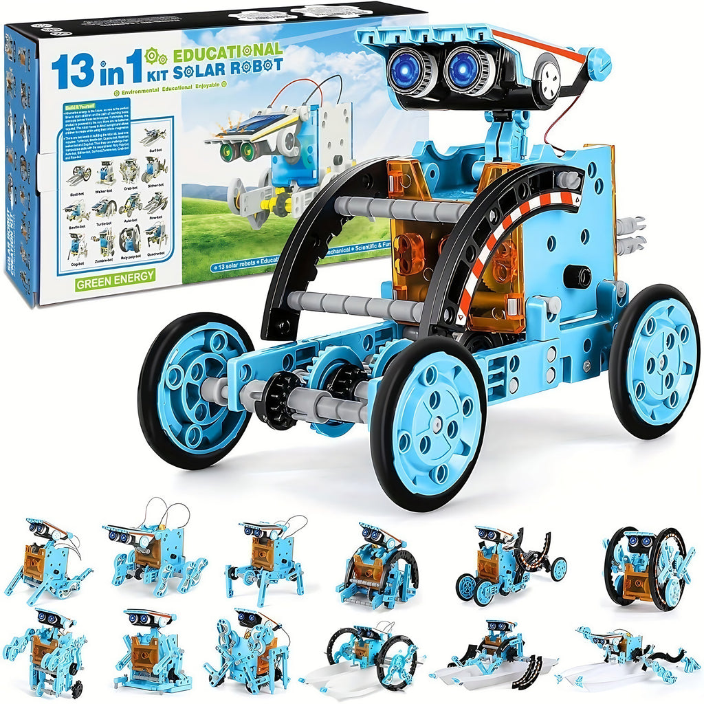 Kit robot solaire 13 en 1 à construire, dès 8 ans, bleu