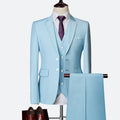 Costume 3 pièces homme, veste, gilet et pantalon, coupe ajustée, bleu clair