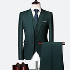 Costume 3 pièces homme, veste, gilet et pantalon, coupe ajustée, vert