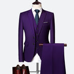 Costume 3 pièces homme, veste, gilet et pantalon, coupe ajustée, violet