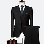 Costume 3 pièces homme, veste, gilet et pantalon, coupe ajustée, noir
