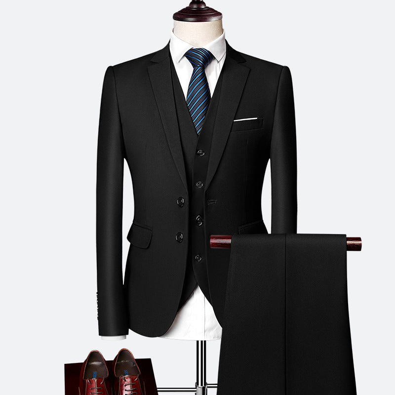 Costume 3 pièces homme, veste, gilet et pantalon, coupe ajustée, noir