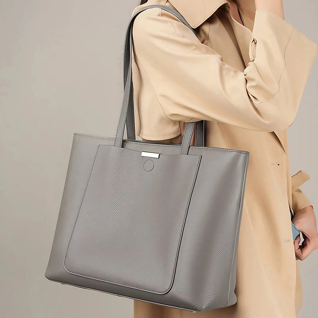 Sac à main femme en cuir, deux compartiments, beige ou gris, gris