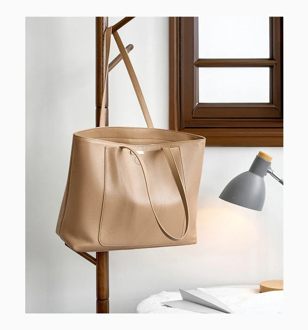 Sac à main femme en cuir, deux compartiments, beige ou gris
