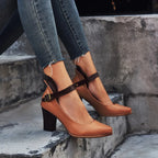 Chaussures à talon bloc femme, bride à boucle, bout rond