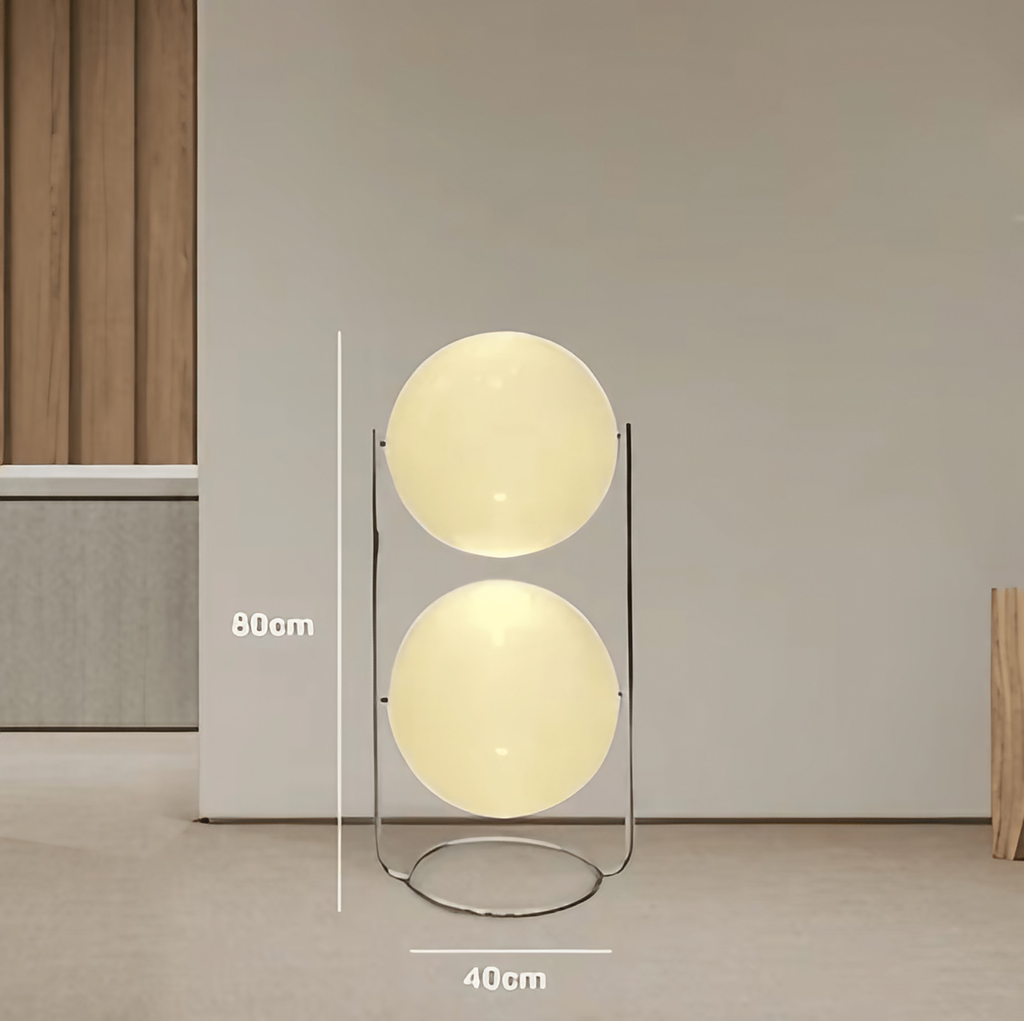 Lampadaire à boules blanches, acier brossé, une ou deux sphères, blanc