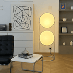Lampadaire à boules blanches, acier brossé, une ou deux sphères