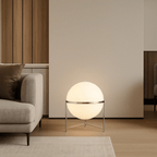 Lampadaire à boules blanches, acier brossé, une ou deux sphères