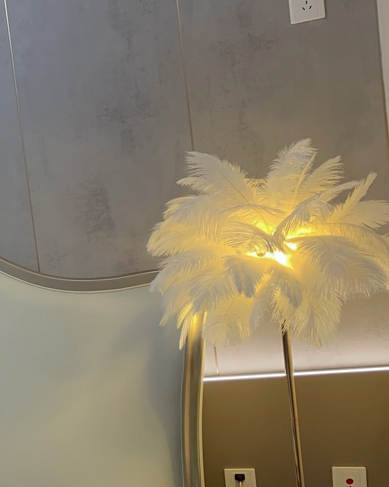 Lampadaire en plumes forme palmier, avec plateau, 115 ou 160 cm