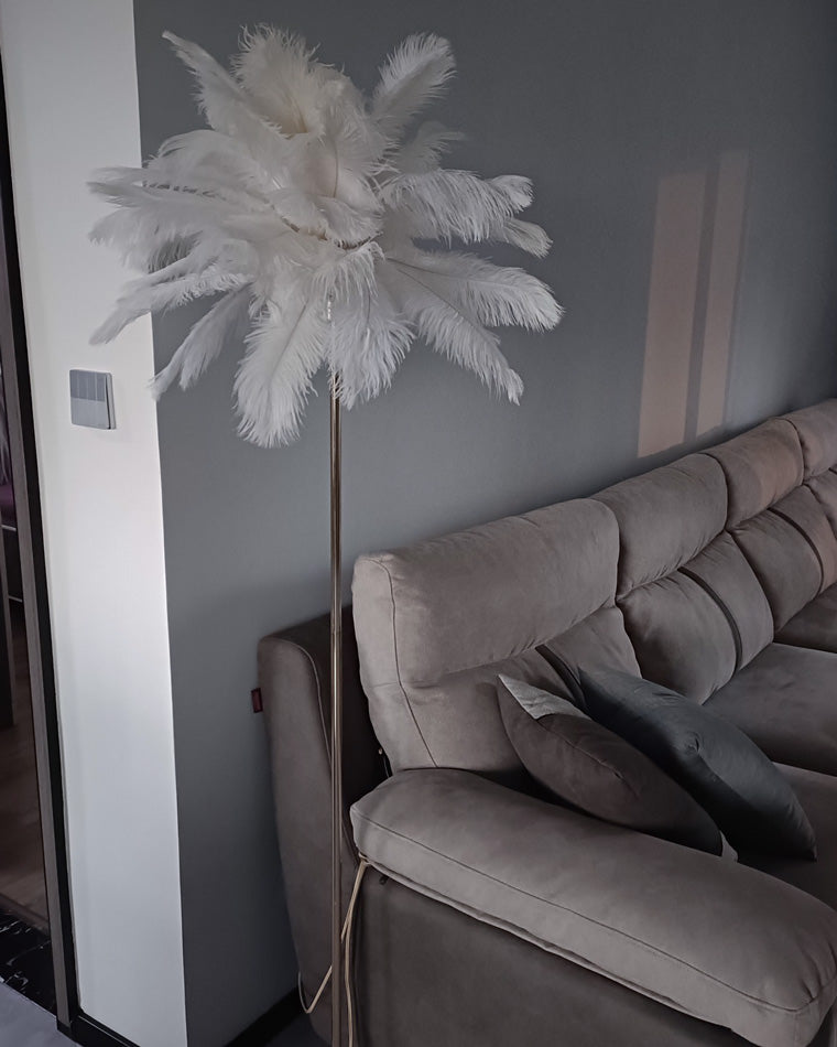 Lampadaire en plumes forme palmier, avec plateau, 115 ou 160 cm