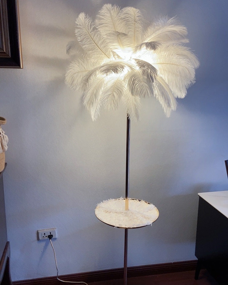 Lampadaire en plumes forme palmier, avec plateau, 115 ou 160 cm