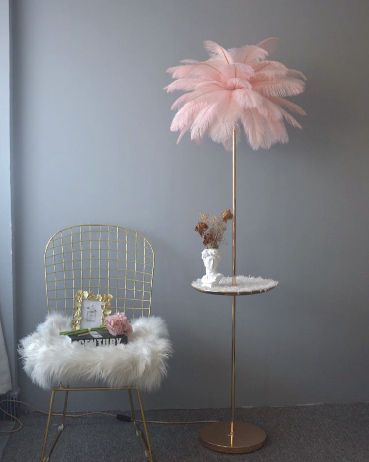 Lampadaire en plumes forme palmier, avec plateau, 115 ou 160 cm