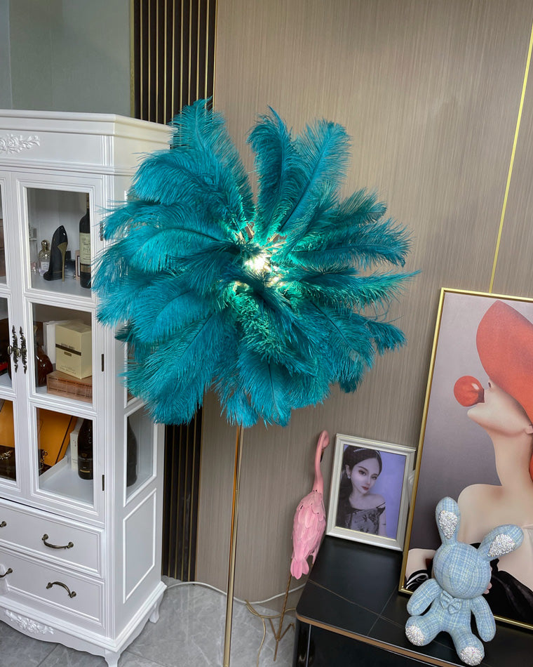 Lampadaire en plumes forme palmier, avec plateau, 115 ou 160 cm