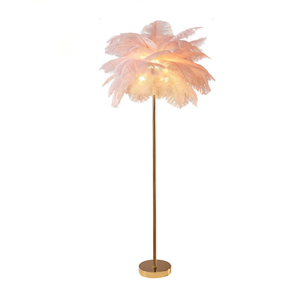 Lampadaire en plumes forme palmier, avec plateau, 115 ou 160 cm, rose