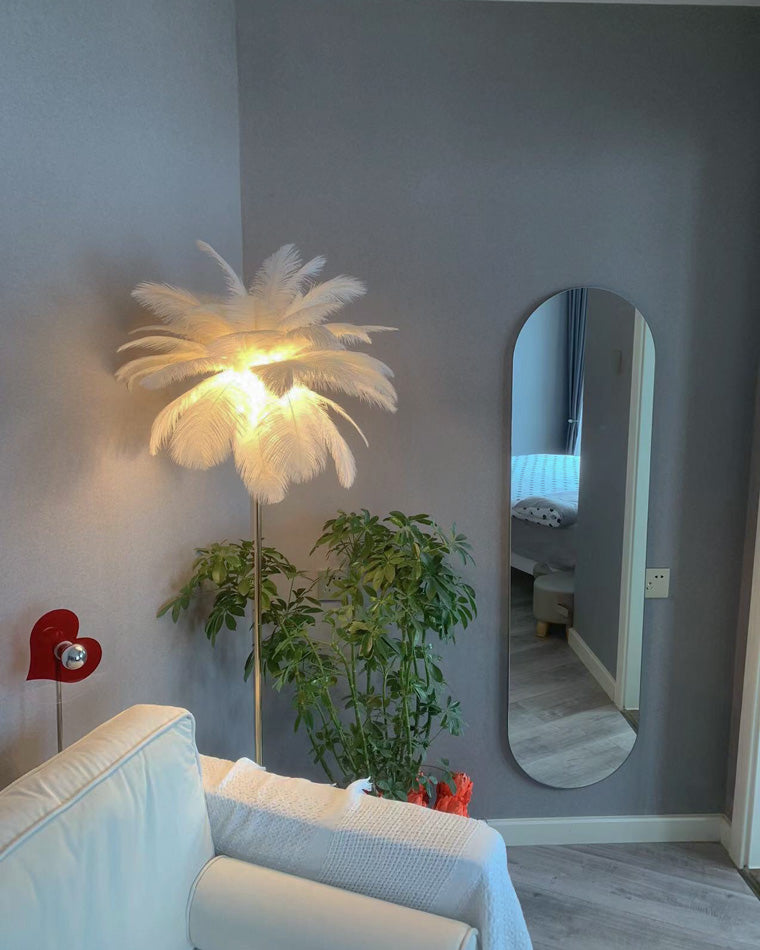 Lampadaire en plumes forme palmier, avec plateau, 115 ou 160 cm