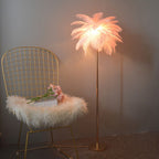 Lampadaire en plumes forme palmier, avec plateau, 115 ou 160 cm, rose