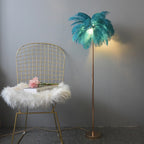 Lampadaire en plumes forme palmier, avec plateau, 115 ou 160 cm, bleu