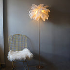 Lampadaire en plumes forme palmier, avec plateau, 115 ou 160 cm, blanc