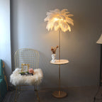 Lampadaire en plumes forme palmier, avec plateau, 115 ou 160 cm, blanc