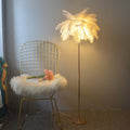 Lampadaire en plumes forme palmier, avec plateau, 115 ou 160 cm, blanc