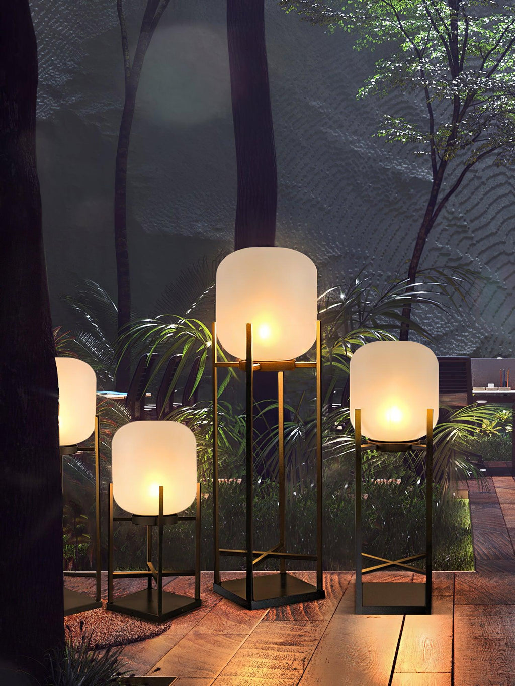 Lampadaire d'extérieur solaire ou filaire, acier et verre, IP65