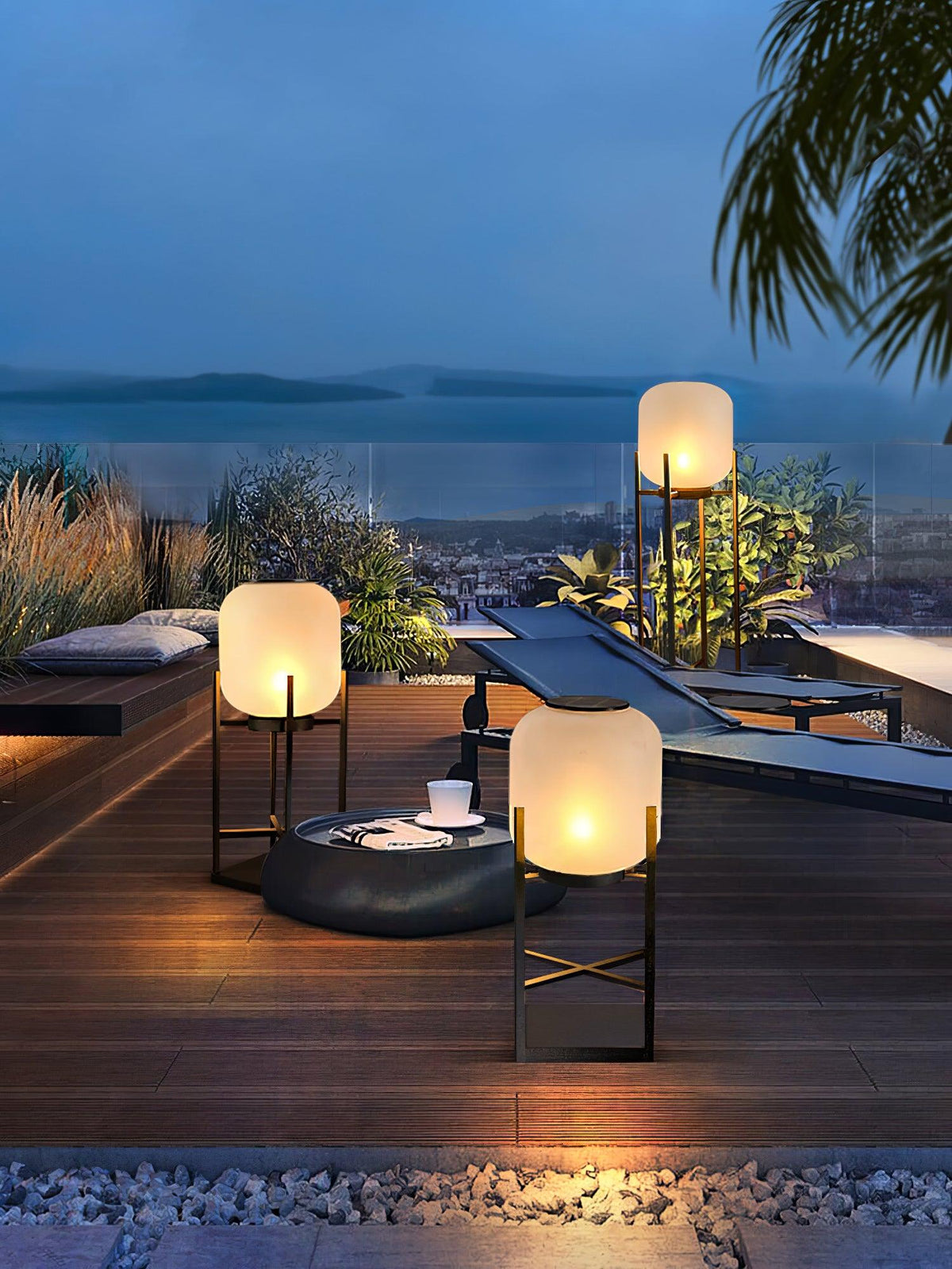Lampadaire d'extérieur solaire ou filaire, acier et verre, IP65