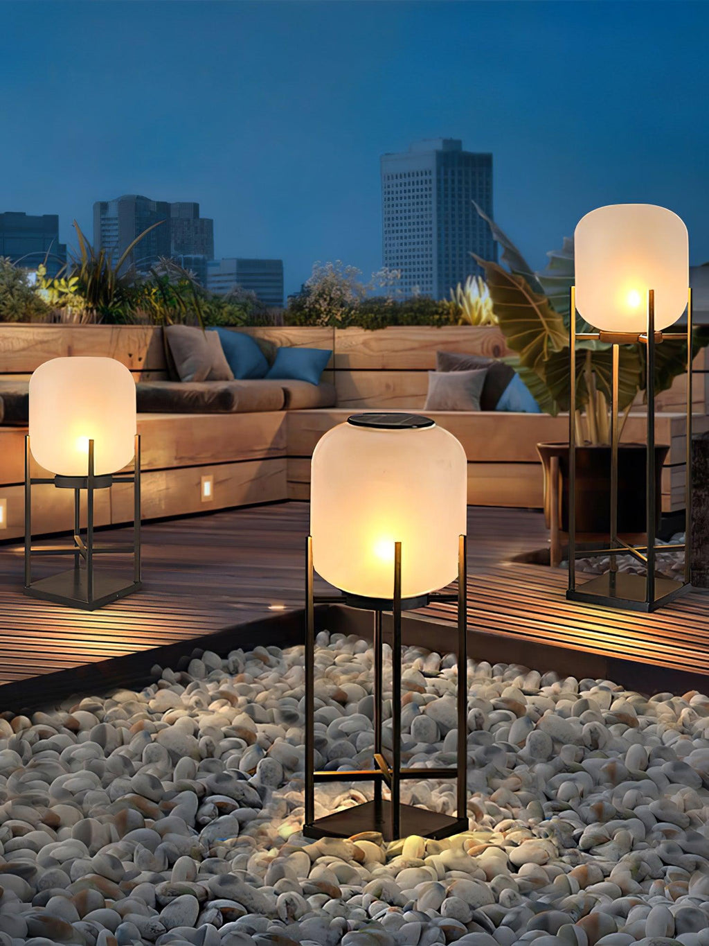 Lampadaire d'extérieur solaire ou filaire, acier et verre, IP65