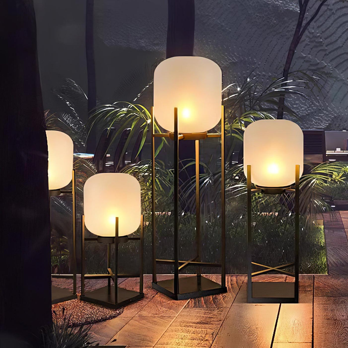 Lampadaire d'extérieur solaire ou filaire, acier et verre, IP65