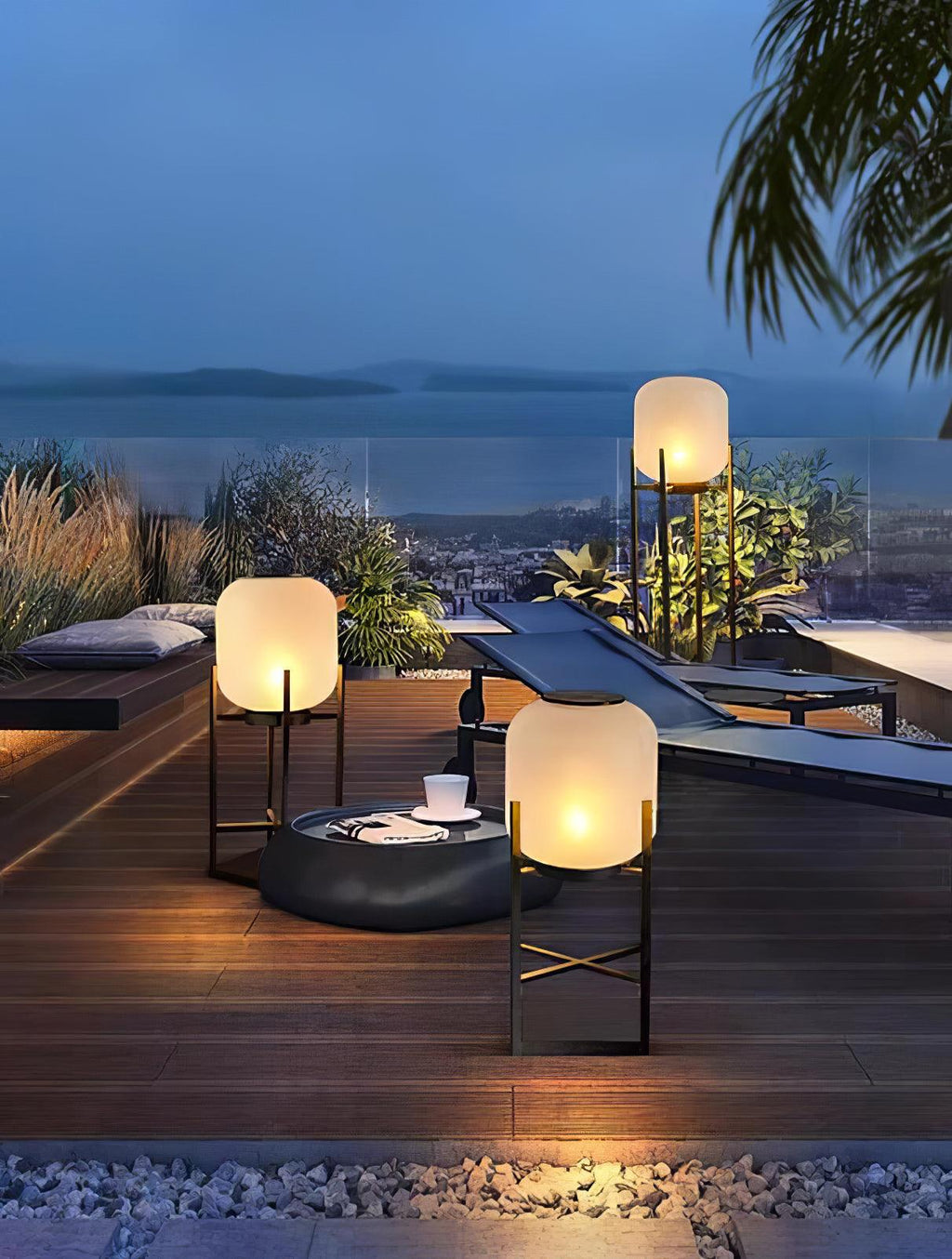 Lampadaire d'extérieur solaire ou filaire, acier et verre, IP65