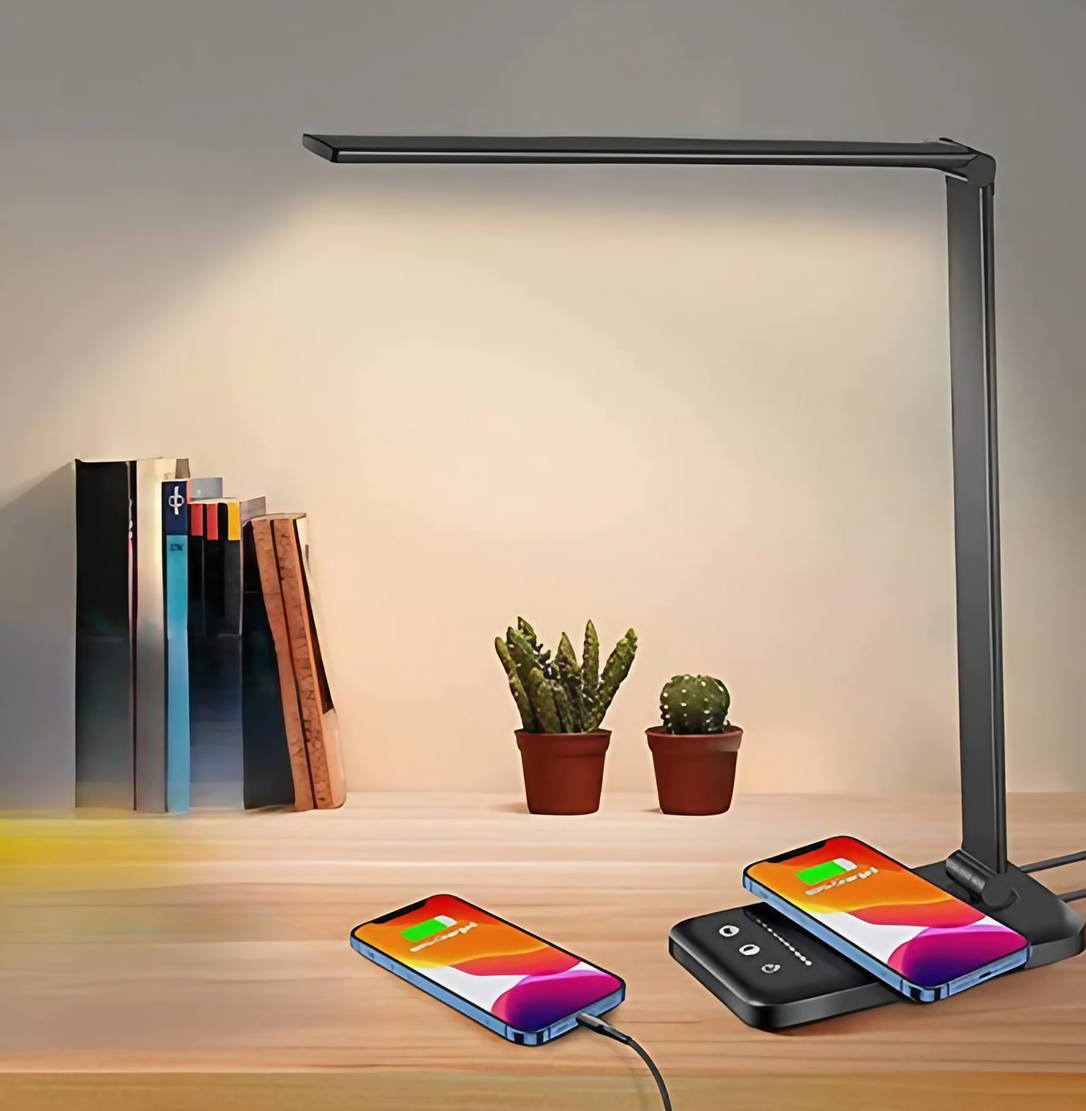 Lampe de bureau LED à bras flexible avec port de charge USB, noir foncé