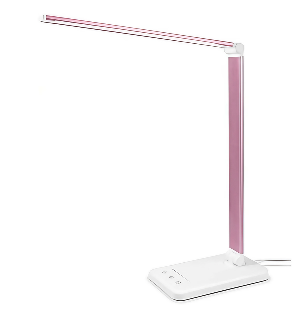 Lampe de bureau LED à bras flexible avec port de charge USB, rose