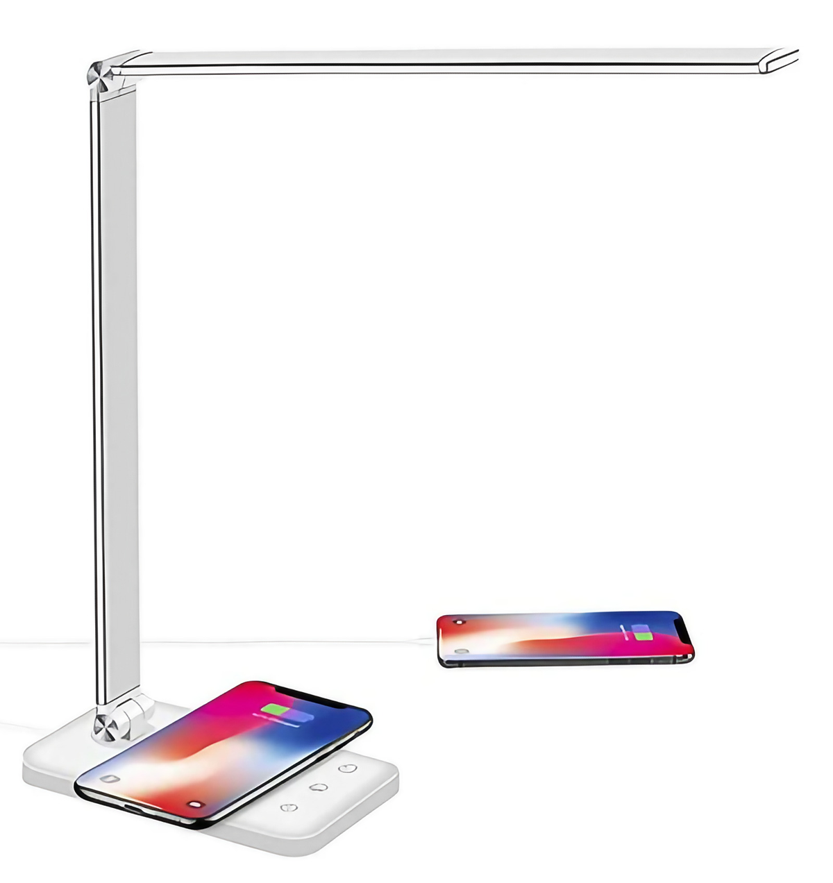 Lampe de bureau LED à bras flexible avec port de charge USB, argenté et blanc