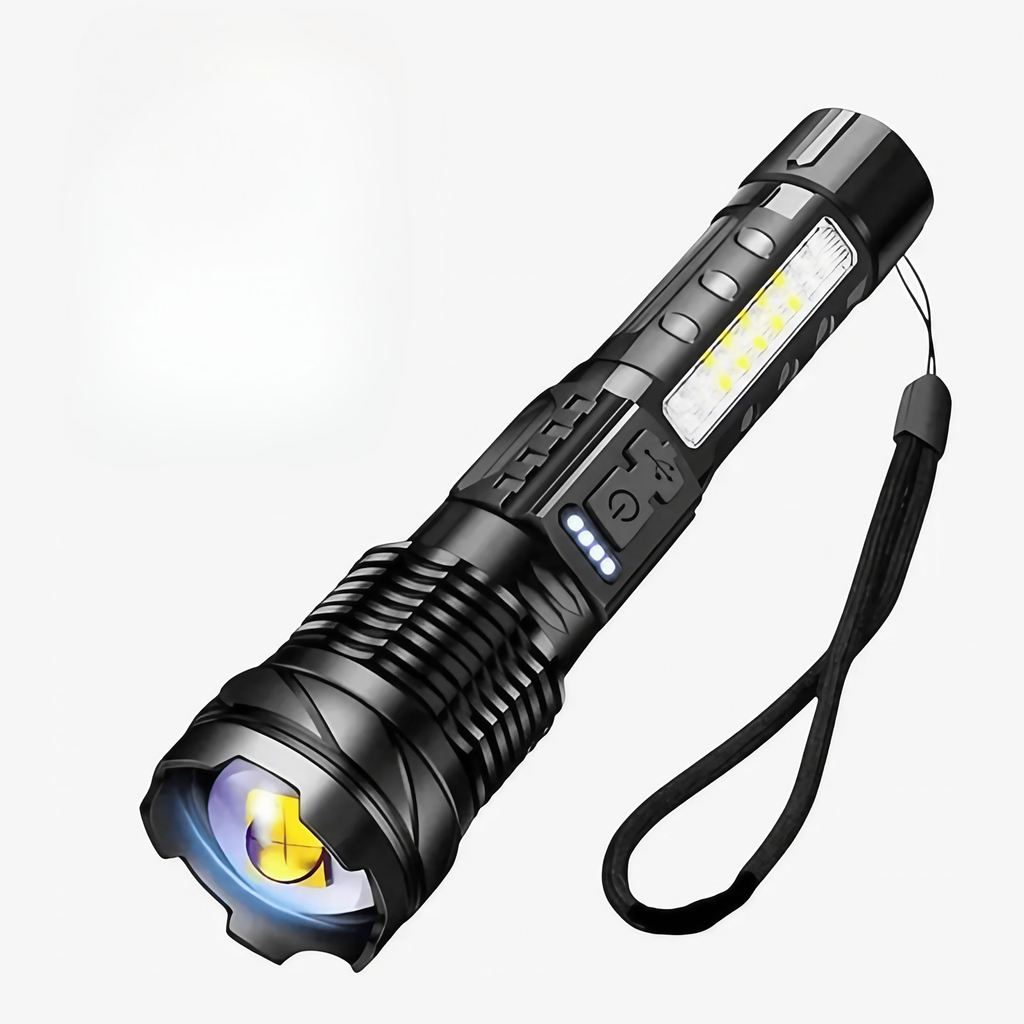 Lampe torche LED rechargeable 5000 lumens, aluminium, IP64, noir